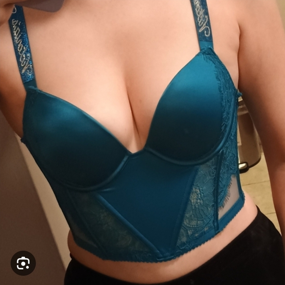 Victoria's Secret Teal Lace Very Sexy Push-up Corset Bra 34B